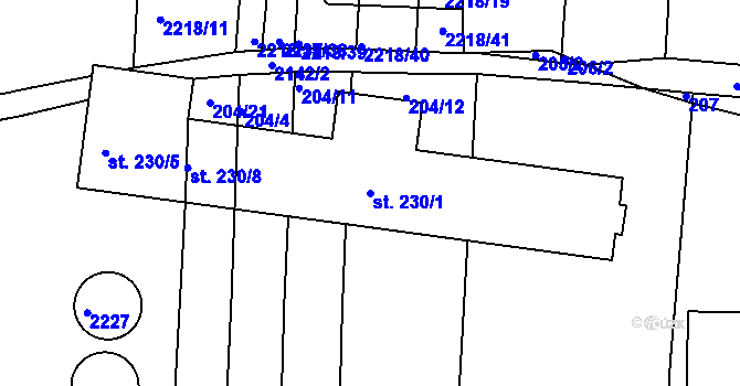Parcela st. 230/1 v KÚ Dražice u Tábora, Katastrální mapa