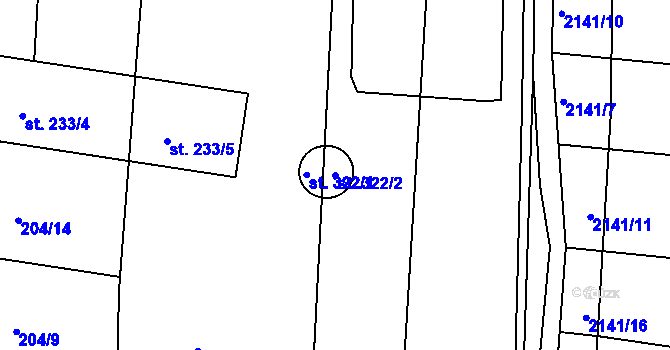 Parcela st. 322/2 v KÚ Dražice u Tábora, Katastrální mapa