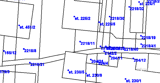 Parcela st. 2218/11 v KÚ Dražice u Tábora, Katastrální mapa