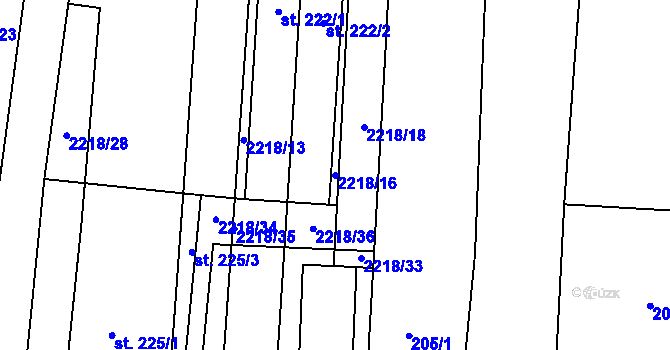 Parcela st. 2218/16 v KÚ Dražice u Tábora, Katastrální mapa