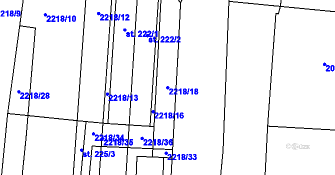 Parcela st. 2218/18 v KÚ Dražice u Tábora, Katastrální mapa