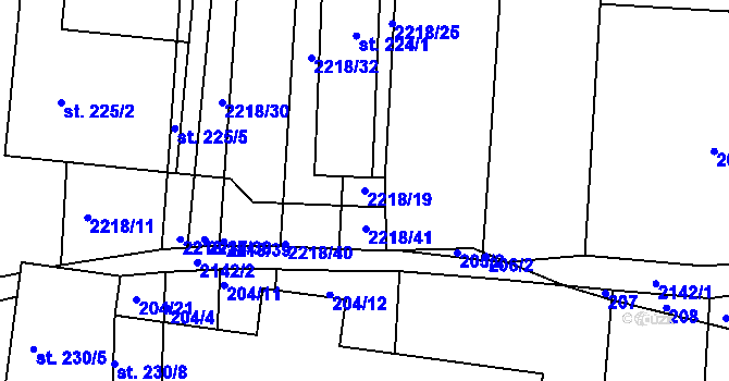 Parcela st. 2218/19 v KÚ Dražice u Tábora, Katastrální mapa