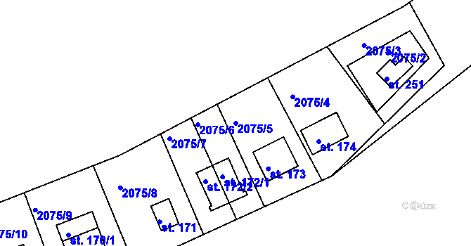 Parcela st. 2075/5 v KÚ Dražice u Tábora, Katastrální mapa