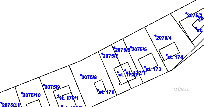 Parcela st. 2075/7 v KÚ Dražice u Tábora, Katastrální mapa