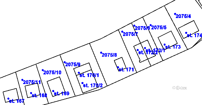 Parcela st. 2075/8 v KÚ Dražice u Tábora, Katastrální mapa