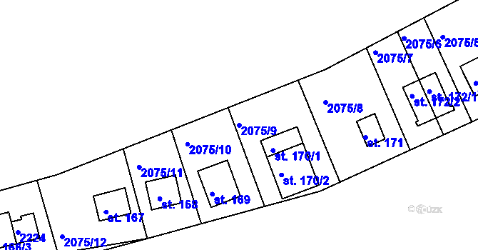 Parcela st. 2075/9 v KÚ Dražice u Tábora, Katastrální mapa