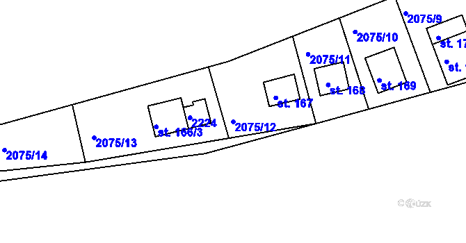 Parcela st. 2075/12 v KÚ Dražice u Tábora, Katastrální mapa