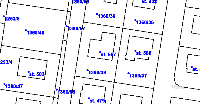 Parcela st. 567 v KÚ Dražice u Tábora, Katastrální mapa