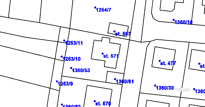 Parcela st. 571 v KÚ Dražice u Tábora, Katastrální mapa