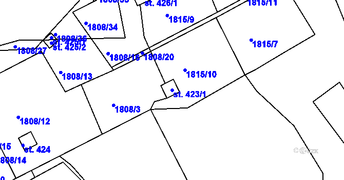Parcela st. 423/1 v KÚ Dražice u Tábora, Katastrální mapa