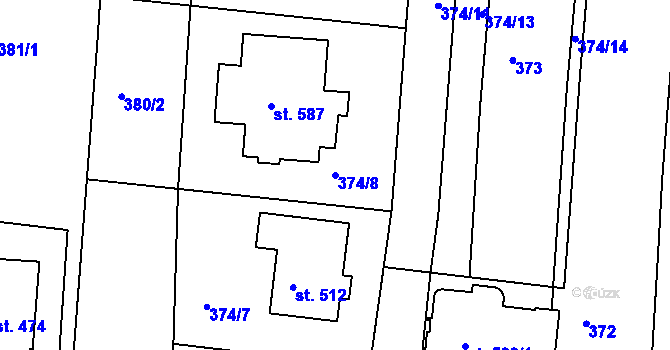 Parcela st. 374/8 v KÚ Dražice u Tábora, Katastrální mapa