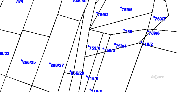 Parcela st. 759/1 v KÚ Dražice u Tábora, Katastrální mapa