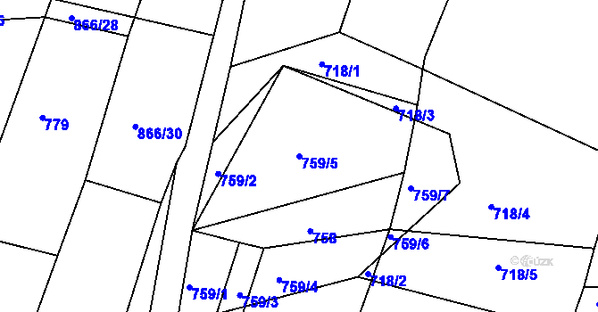Parcela st. 759/5 v KÚ Dražice u Tábora, Katastrální mapa