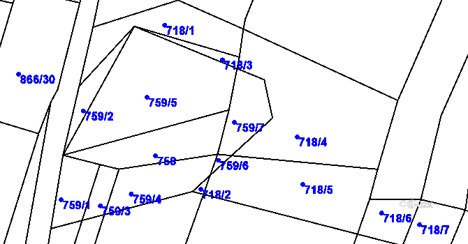 Parcela st. 759/7 v KÚ Dražice u Tábora, Katastrální mapa
