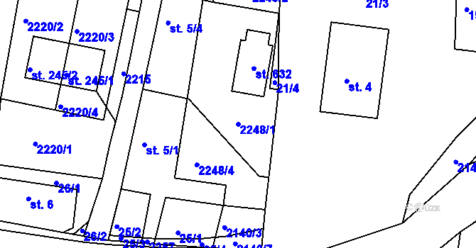 Parcela st. 2248/1 v KÚ Dražice u Tábora, Katastrální mapa