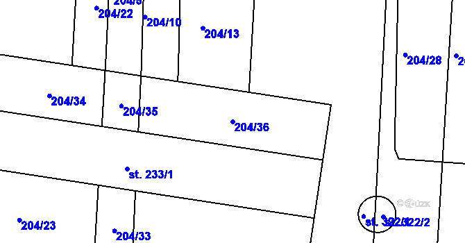 Parcela st. 204/36 v KÚ Dražice u Tábora, Katastrální mapa