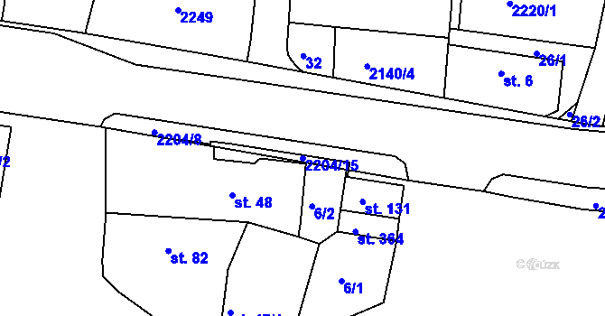 Parcela st. 2204/15 v KÚ Dražice u Tábora, Katastrální mapa