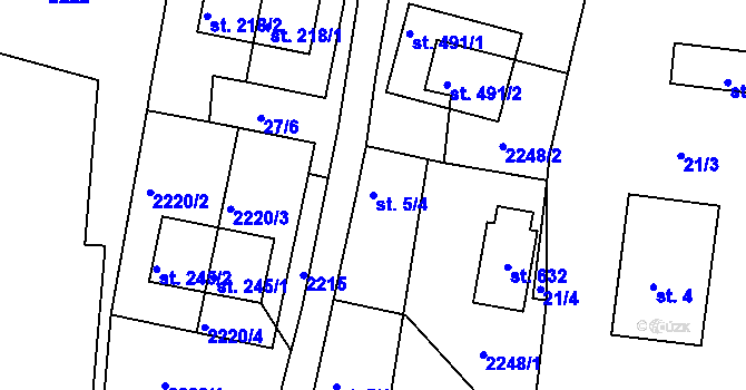 Parcela st. 5/4 v KÚ Dražice u Tábora, Katastrální mapa