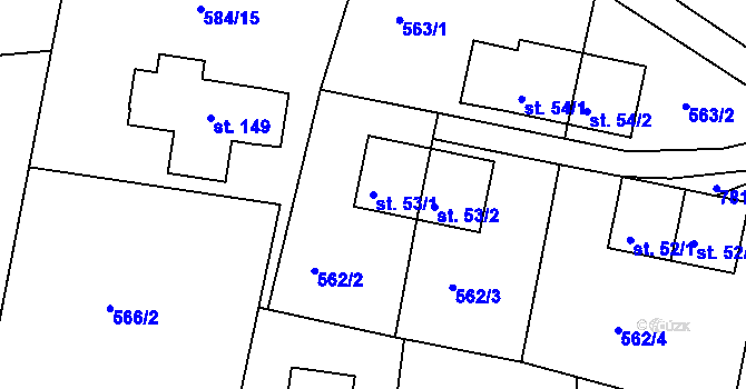 Parcela st. 53/1 v KÚ Drhovice, Katastrální mapa