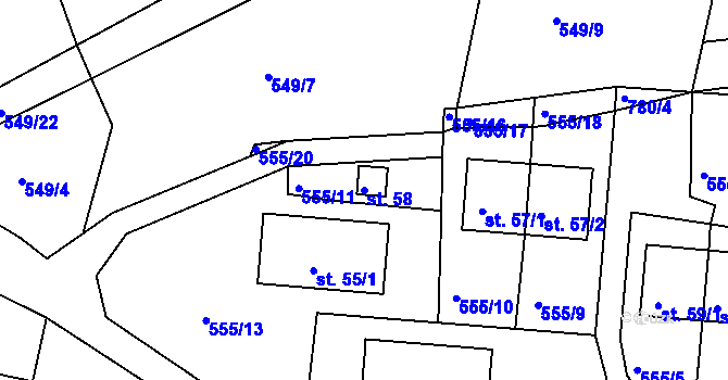 Parcela st. 58 v KÚ Drhovice, Katastrální mapa
