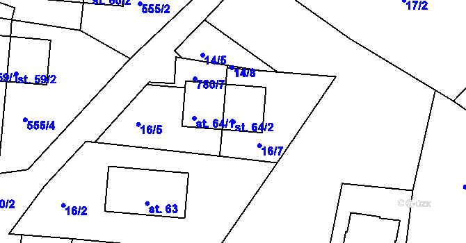 Parcela st. 64/2 v KÚ Drhovice, Katastrální mapa