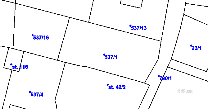 Parcela st. 537/1 v KÚ Drhovice, Katastrální mapa