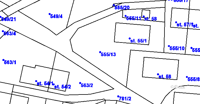 Parcela st. 555/13 v KÚ Drhovice, Katastrální mapa