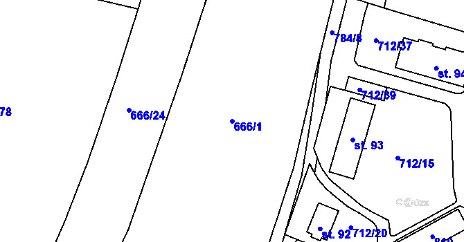 Parcela st. 666/1 v KÚ Drhovice, Katastrální mapa