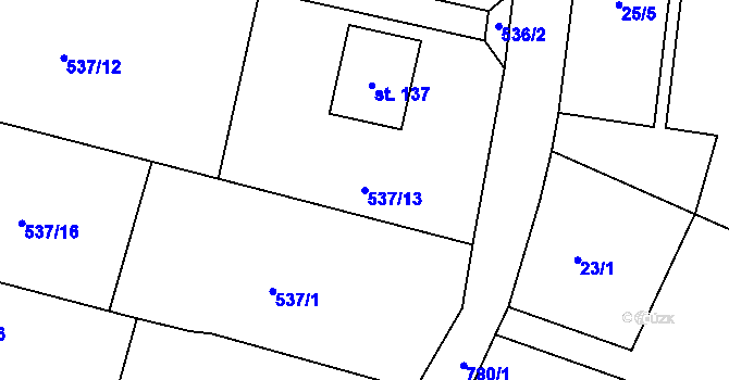 Parcela st. 537/13 v KÚ Drhovice, Katastrální mapa