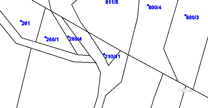 Parcela st. 210/11 v KÚ Drhovice, Katastrální mapa