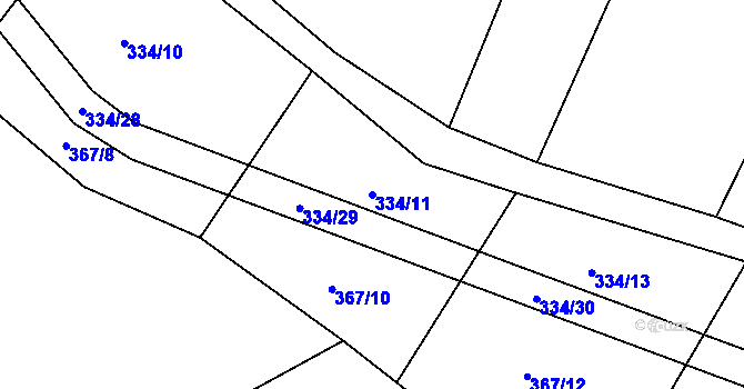 Parcela st. 334/11 v KÚ Drhovice, Katastrální mapa