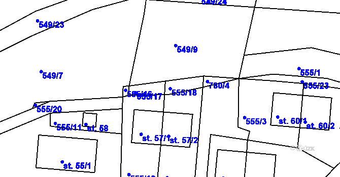 Parcela st. 555/18 v KÚ Drhovice, Katastrální mapa