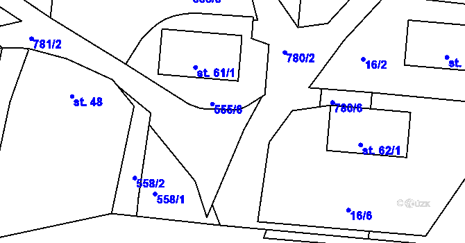 Parcela st. 555/28 v KÚ Drhovice, Katastrální mapa