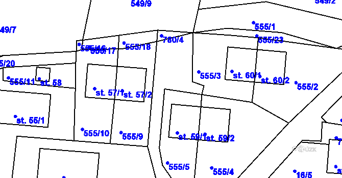 Parcela st. 555/30 v KÚ Drhovice, Katastrální mapa