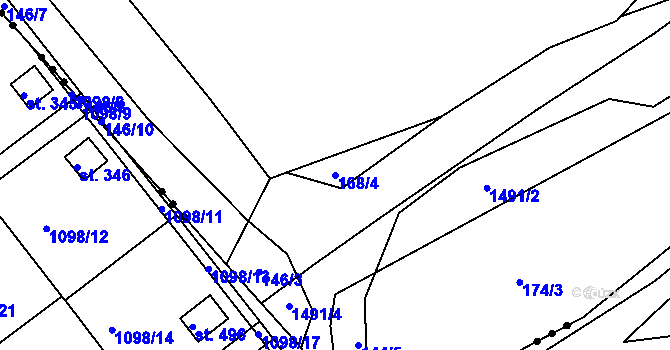 Parcela st. 168/4 v KÚ Meziříčí, Katastrální mapa