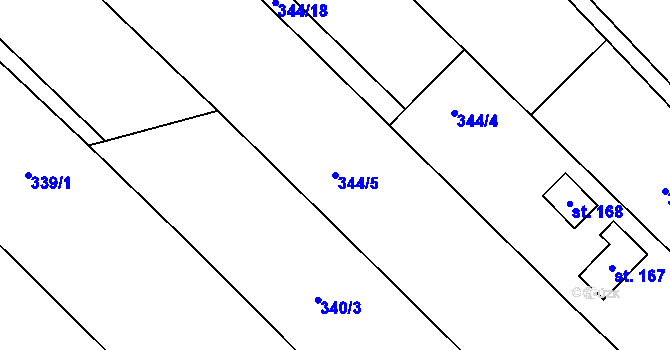 Parcela st. 344/5 v KÚ Meziříčí, Katastrální mapa