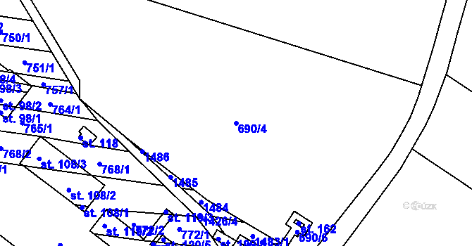Parcela st. 690/4 v KÚ Meziříčí, Katastrální mapa