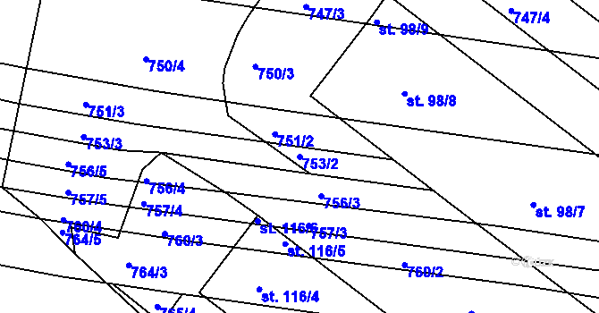 Parcela st. 753/2 v KÚ Meziříčí, Katastrální mapa