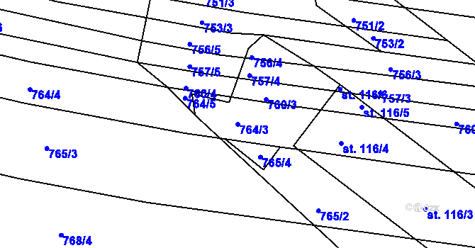 Parcela st. 764/3 v KÚ Meziříčí, Katastrální mapa
