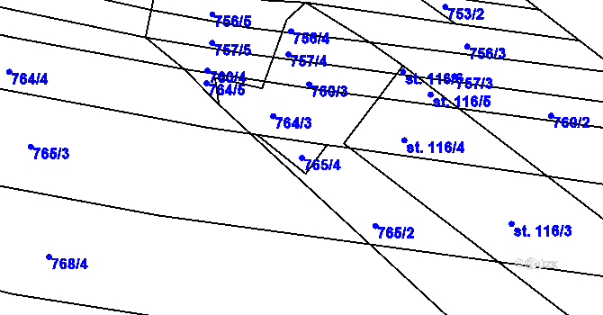 Parcela st. 765/4 v KÚ Meziříčí, Katastrální mapa