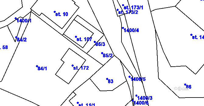 Parcela st. 85/2 v KÚ Meziříčí, Katastrální mapa
