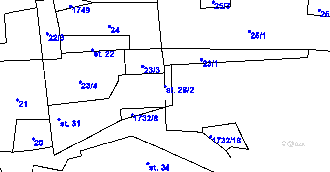 Parcela st. 28/2 v KÚ Dražíč, Katastrální mapa