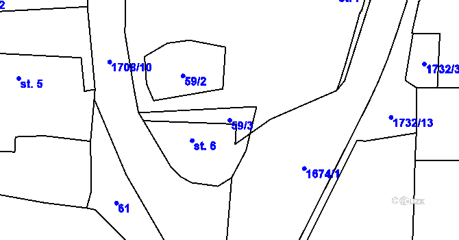 Parcela st. 59/3 v KÚ Dražíč, Katastrální mapa
