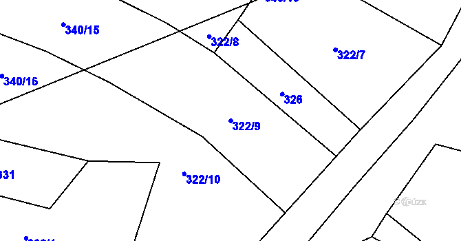 Parcela st. 322/9 v KÚ Dražíč, Katastrální mapa