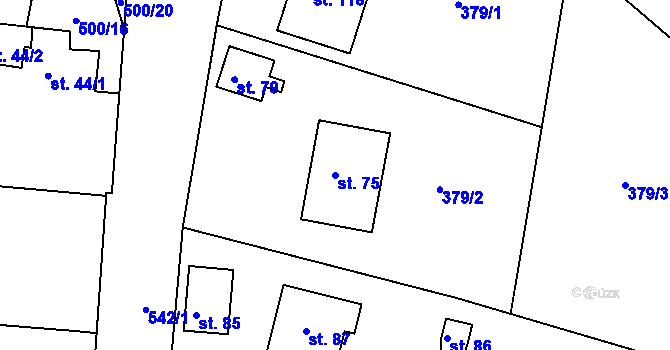 Parcela st. 75 v KÚ Dražičky, Katastrální mapa