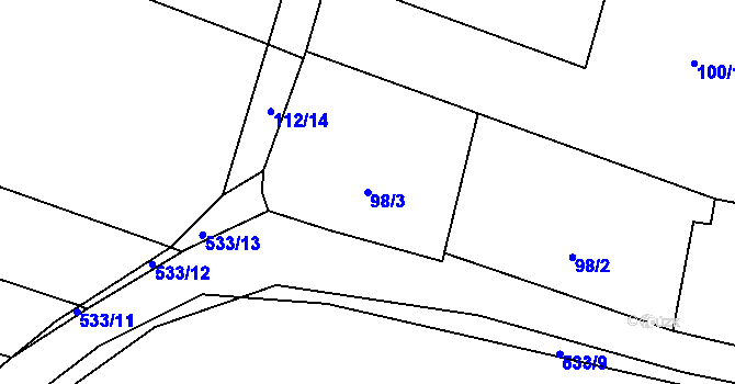 Parcela st. 98/3 v KÚ Dražičky, Katastrální mapa