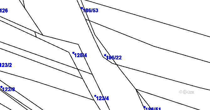 Parcela st. 186/22 v KÚ Dražičky, Katastrální mapa