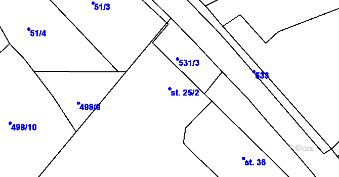 Parcela st. 25/2 v KÚ Dražkov nad Labem, Katastrální mapa
