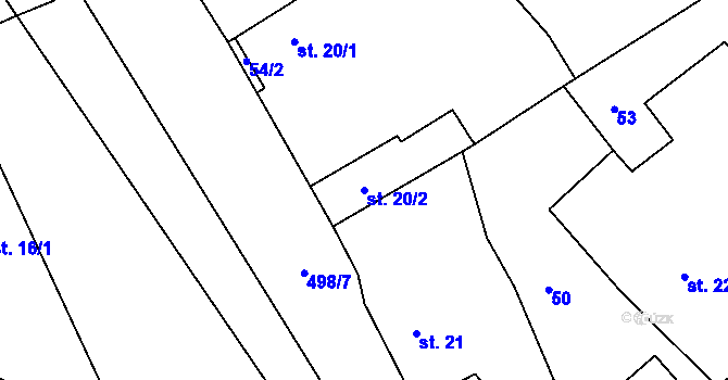 Parcela st. 20/2 v KÚ Dražkov nad Labem, Katastrální mapa