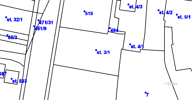 Parcela st. 3/1 v KÚ Dražkovice, Katastrální mapa